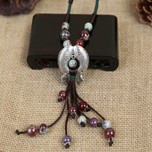 Load image into Gallery viewer, Original handmade fish necklace long ceramic tassel sweater chain ethnic accessories literature and art(L1916)
