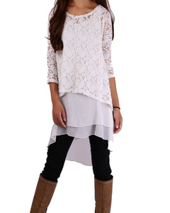 Half Sleeve lace Top/Maternity Tunic Dress/Oversize Chiffon Slip Dress/Plus Size Tunic Top(Q1801) - lijingshop