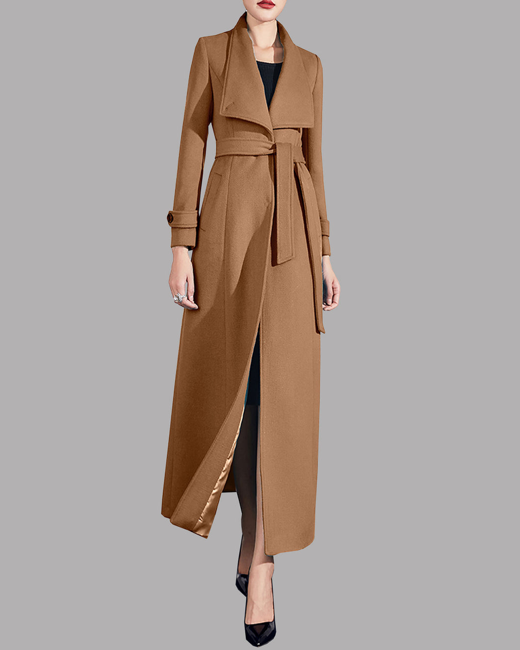 Women jacket with belt, long jacket, wool coat, winter coat, coat dress, long designer coat, warm coat, plus size coat Y0022