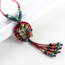 Load image into Gallery viewer, Red Ethnic style necklace, hand-woven coconut shell necklace, metal sweater necklace(L1915)
