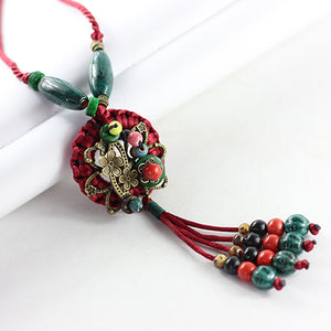 Red Ethnic style necklace, hand-woven coconut shell necklace, metal sweater necklace(L1915)