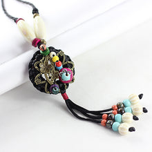 Load image into Gallery viewer, Blue Ethnic style necklace, hand-woven coconut shell necklace, metal sweater necklace(L1915)
