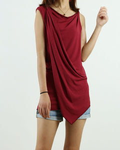 Women's modal cotton draping slip top/asymmetrical t-shirt/summer top/customized sleeveless top(Y1935)