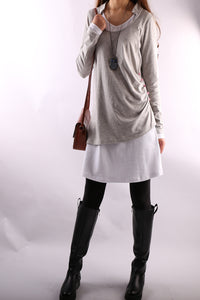 Women's V-neck cotton dress/Boho Cotton Layered Tunic Dress Set/long sleeve top(Q1702) - lijingshop