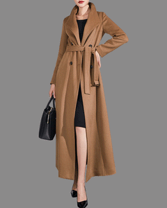 Wool coat women, winter coat, long jacket, double breasted jacket, coat dress, Camel wool long coat, warm coat, plus size coat Y027