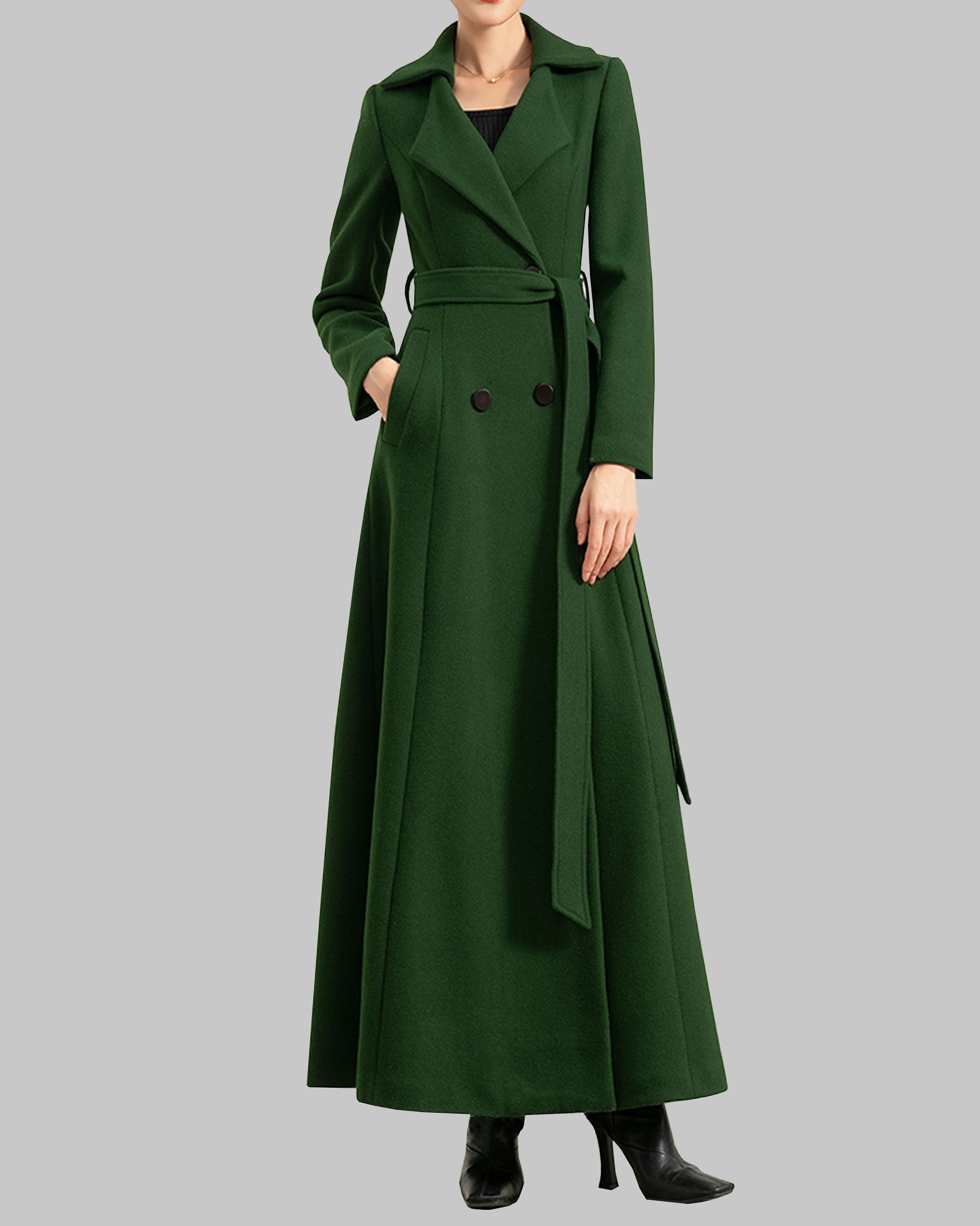 elegant simple double breasted warm coat 2953 1-green / M elegant simple double breasted warm coat 2953 1-green / M