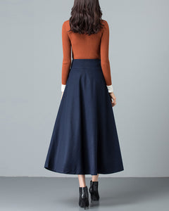 Winter skirt, Midi skirt, Wool skirt, dark gray skirt, long skirt, vintage skirt, high waist skirt, flare skirt Q0026