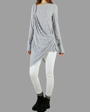 Load image into Gallery viewer, Stripe Top/Women Asymmetrical Cotton Top/Long Sleeve Tunic Dress/Plus Size Shirt/Oversized t-shirt/Tunic Top for Leggings(Y1704)
