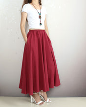 Load image into Gallery viewer, Elastic waist skirt, Midi linen skirt, Boho skirt with pockets, high waist skirt, flared skirt(Q1065)
