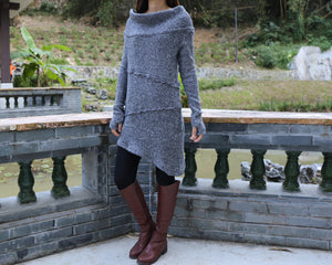 Long sweaters, Cowl neck sweater, off shoulder sweaters, tunic dress, Pullover sweater, oversized sweaters with thumb holes (Y1112)