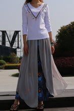 Load image into Gallery viewer, Women&#39;s Cotton and Chiffon skirt/Sari Maxi Skirt/peacock feather printed skirt/long skirt/elastic waist skirt(Q1106) - lijingshop
