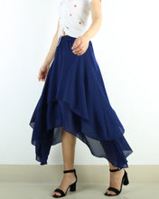 Load image into Gallery viewer, Women&#39;s asymmetrical skirt, chiffon skirt, elastic waist skirt, customized summer skirt(Q1004)
