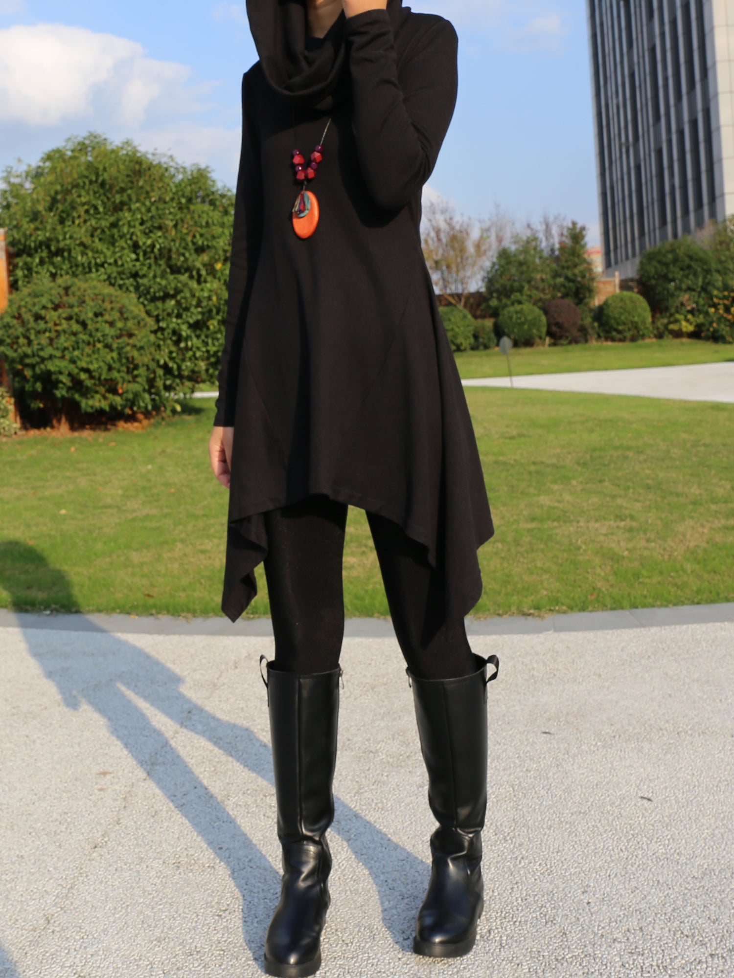 Women's shawl collar tunic dress/black red cotton dress/plus size sweater/oversized top/casual tunic top/maternity dress/asymmetrical shirt (Y1536) S( Women's shawl collar tunic dress/black red cotton dress/plus size sweater/oversized top/casual tunic top/maternity dress/asymmetrical shirt (Y1536) S(