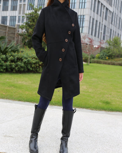 Women's asymmetrical cashmere jacket/woolen coat/plus size jacket/black oversized jacket/casual woolen top/customized coat (Y1812) - lijingshop