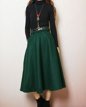 Load image into Gallery viewer, Winter skirt, Wool skirt with belt, custom made skirt, midi skirt, black skirt (Q2143)
