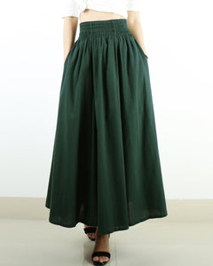 Elastic waist skirt, high waist skirt, linen skirt, maxi skirt, long skirt, flared skirt(Q1989)
