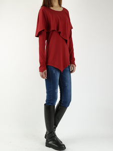 Women's asymmetrical layered cotton top/oversized casual t-shirt/customized clothing/long sleeve tops(Y1217) - lijingshop