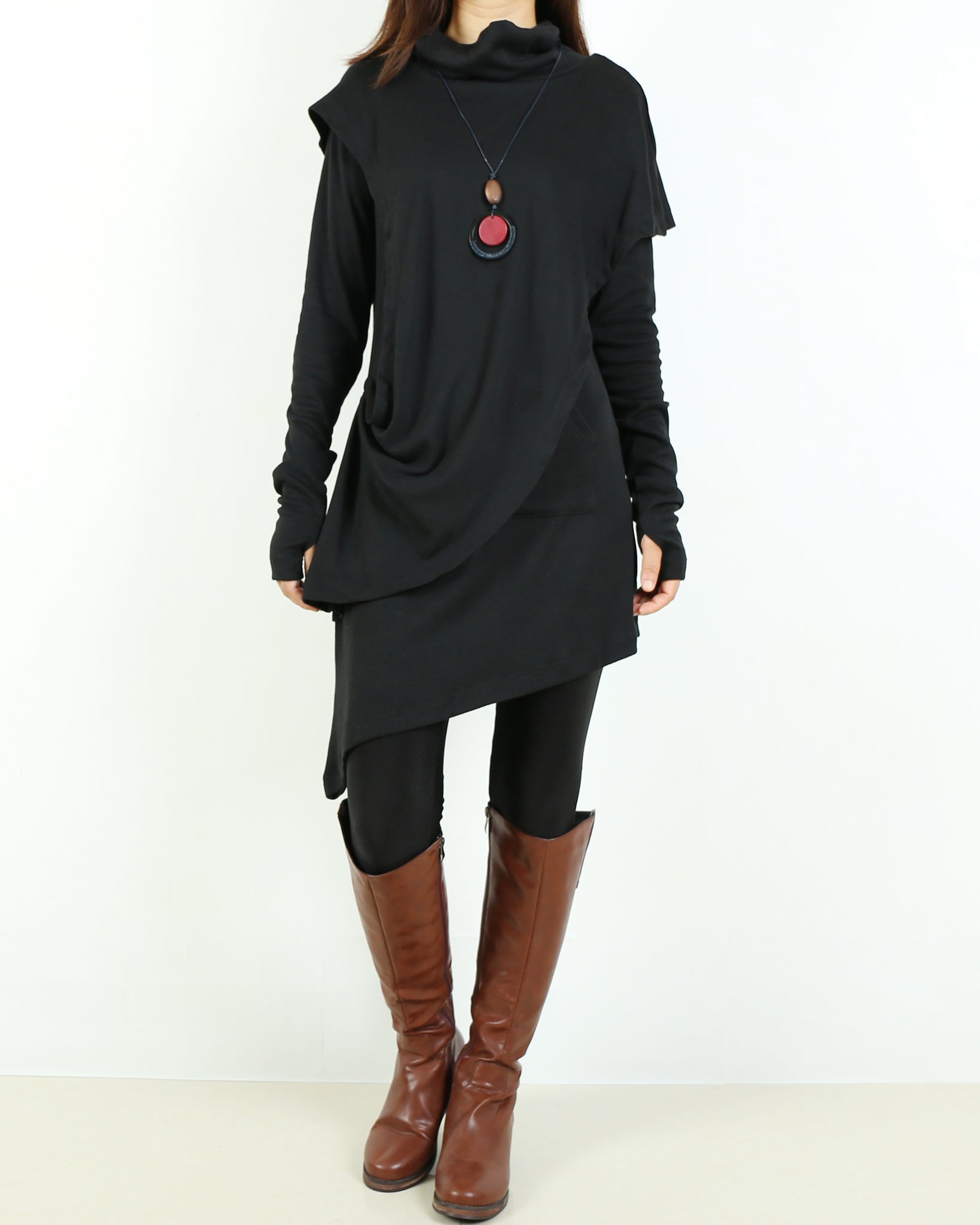 Thumb hole Sleeves tunic dress/Cotton dress/High Neck Dress/Womens Tun lijingshop Thumb hole Sleeves tunic dress/Cotton dress/High Neck Dress/Womens Tun lijingshop