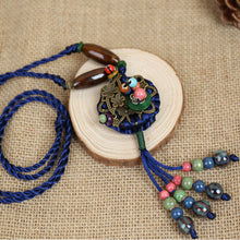 Load image into Gallery viewer, Blue Ethnic style necklace, hand-woven coconut shell necklace, metal sweater necklace(L1915)
