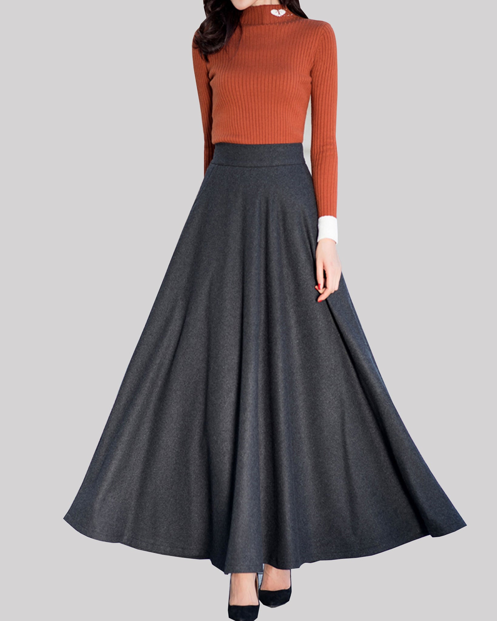 Wool skirt, Winter skirt, black skirt, long wool skirt, vintage skirt, –  lijingshop