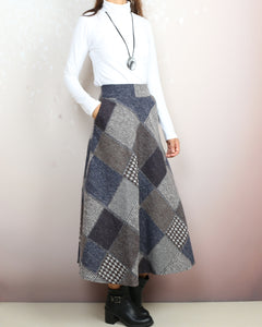 Plaid skirt, wool skirt, winter skirt women, flared skirt, boho skirt, elastic waist skirt, long skirt(Q2140)