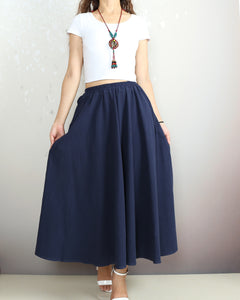 Linen skirt, Elastic waist skirt, Boho skirt with pockets, high waist skirt, flared skirt(Q1065)