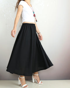 Boho skirt with pockets, Linen skirt, Elastic waist skirt, high waist skirt, flared skirt(Q1065)