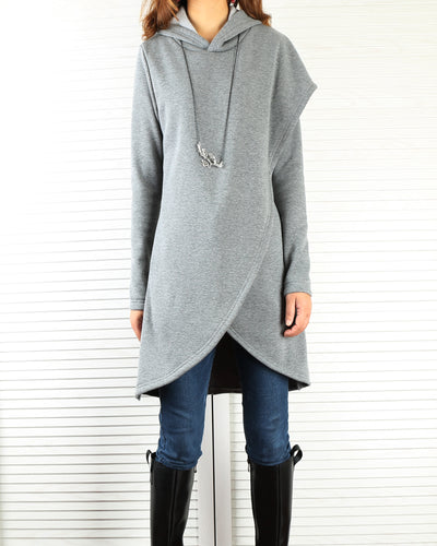 Women's asymmetrical hoodie/ thick cotton fleece top/plus size jacket/oversized tunic dress/black tunic top/casual customized hoodie(Y3120) - lijingshop