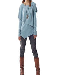 Women's asymmetrical layered cotton top/oversized casual t-shirt/customized clothing/long sleeve tops(Y1217) - lijingshop