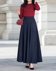 Winter skirt, wool skirt, black skirt, long wool skirt, vintage skirt, high waist skirt, wool maxi skirt, elastic waist skirt Q0015