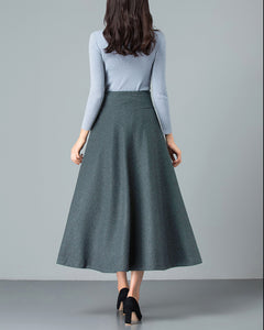 High waist skirt, Flare skirt, Winter skirt, Midi skirt, Wool skirt, dark gray skirt, long skirt, vintage skirt Q0026