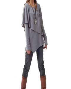 Women's oversized casual t-shirt/asymmetrical layered cotton top/customized clothing/long sleeve tops(Y1217) - lijingshop
