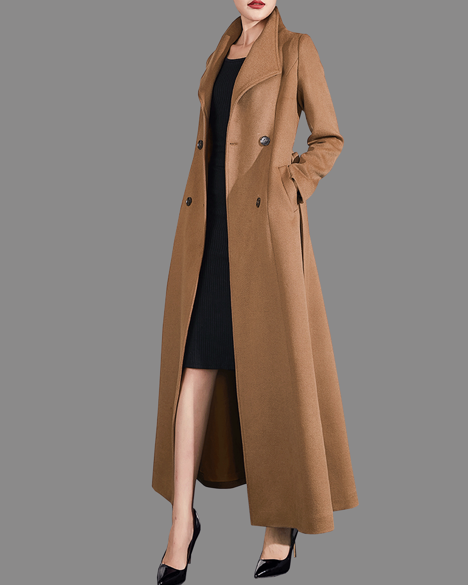 Wool coat women winter coat long jacket double breasted jacket