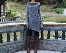 Load image into Gallery viewer, Cowl neck sweater, off shoulder sweaters, tunic dress, Pullover sweater, oversized sweaters with thumb holes, long sweaters (Y1112)
