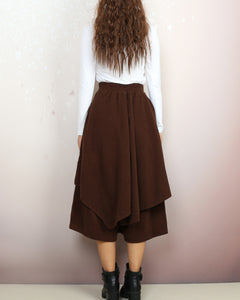 Wide leg pants, Wool skirt pants, Cropped pants, Asymmetrical skirt pants, winter pants, custom made, black pants (K2135)
