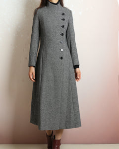 Plaid coat, Long wool coat, coat dress, gray warm coat, winter coat, flare coat, buttoned jacket, wool overcoat (Y2180)