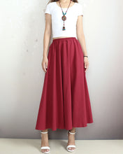Load image into Gallery viewer, Flared skirt, Linen skirt, Elastic waist skirt, Boho skirt with pockets, high waist skirt(Q1065)
