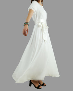 Women's Chiffon Long Dress, bridesmaid dress, White dress, wedding dress, maxi dress, evening dress(Q1010)