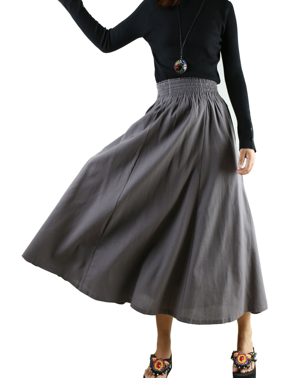 high waist skirt, linen skirt, maxi skirt, elastic waist skirt, long skirt, flared skirt(Q1989) - lijingshop