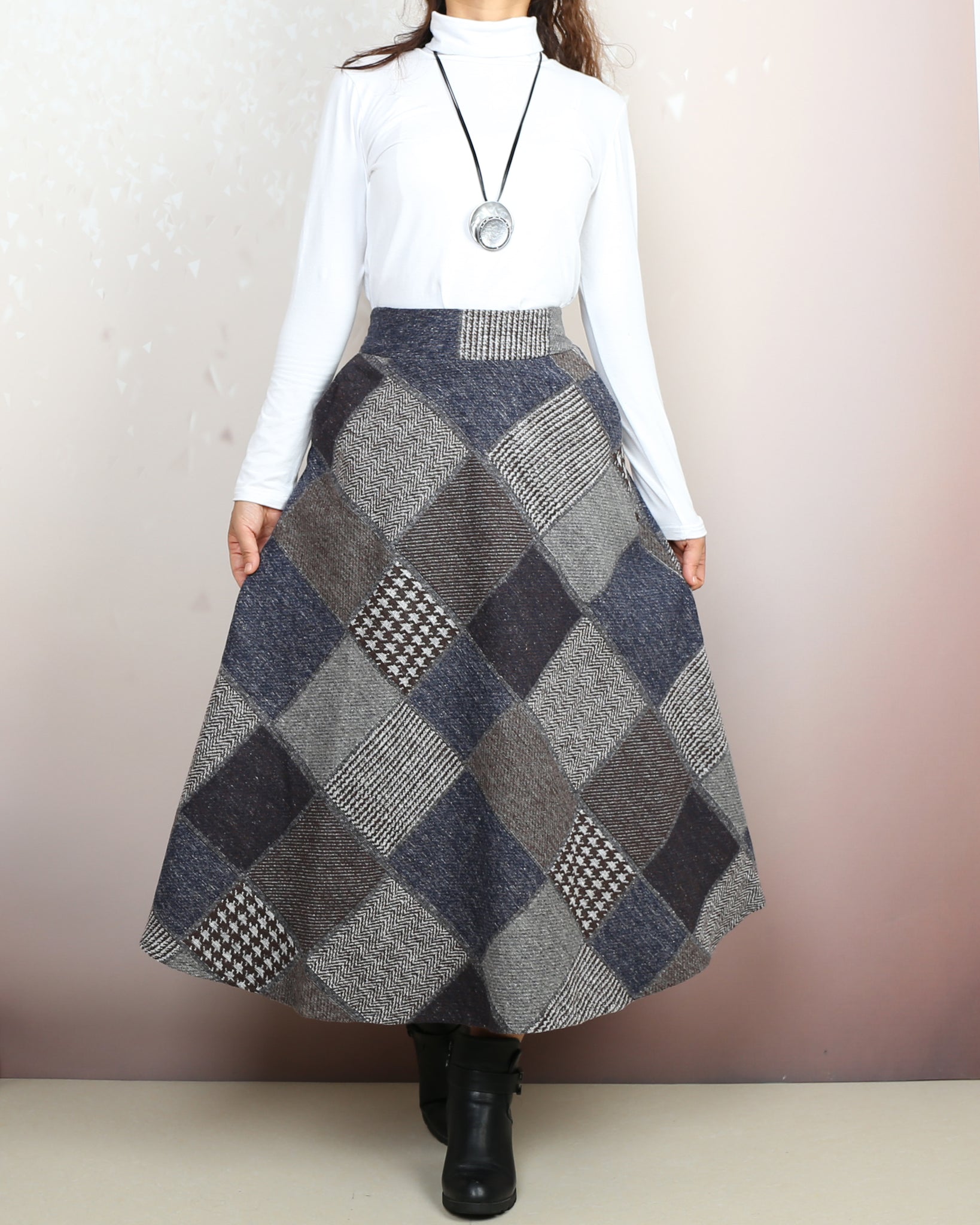 Ylingjun Long Plaid Wool Skirt for Womens Winter Fall Warm India