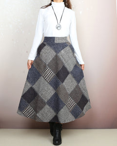 Plaid skirt, wool skirt, winter skirt women, flared skirt, boho skirt, elastic waist skirt, long skirt(Q2140)