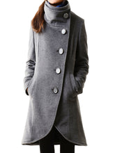 Load image into Gallery viewer, Women&#39;s Wool Cashmere Coat/ Button Down Jacket/Winter coat/Asymmetrical Overcoat/Plus Size Jacket/Casual Customized Jacket/oversized Coat(Y1225) - lijingshop

