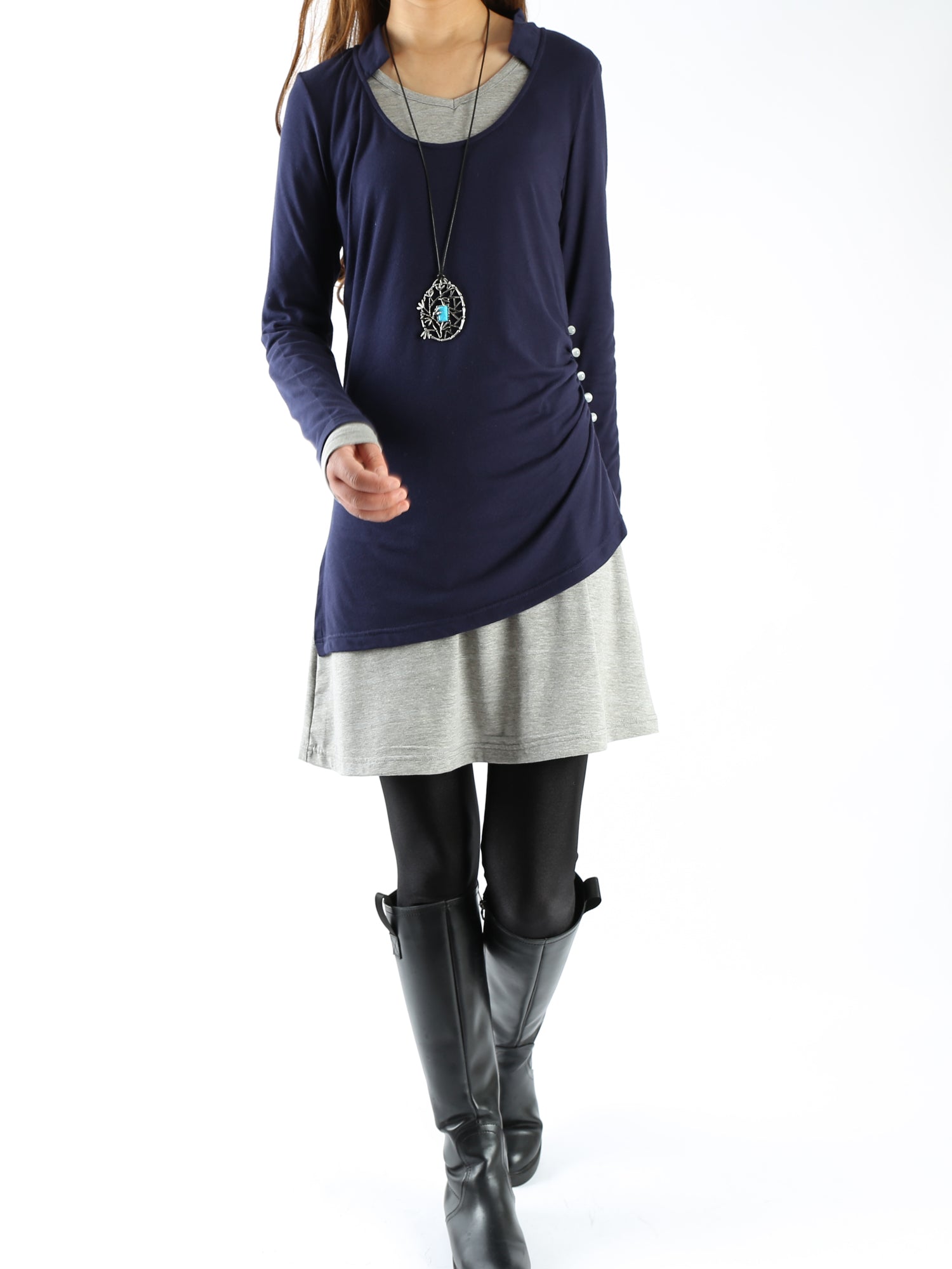 layered tunic dress Rivet Trim Tunic Dress