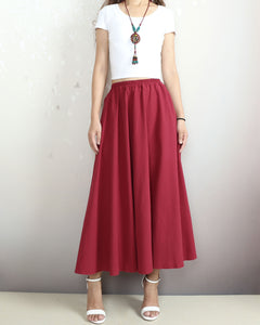 Linen skirt, Elastic waist skirt, Boho skirt with pockets, high waist skirt, flared skirt(Q1065)