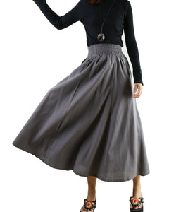 Elastic waist skirt, high waist skirt, linen skirt, maxi skirt, long skirt, flared skirt(Q1989) - lijingshop