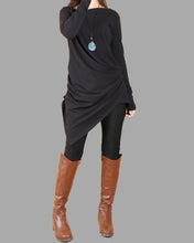 Load image into Gallery viewer, Asymmetrical Cotton Top/Long Sleeve Tunic Dress/cotton  t-shirt/Customized shirt/Tunic Top for Leggings(Y1704)
