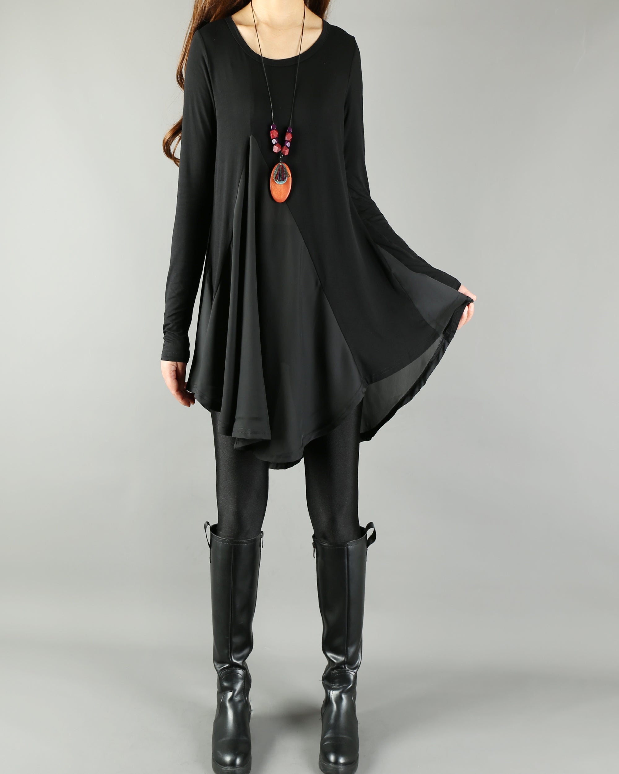 Women's Modal and Chiffon Tunic Dress/Modal Top/Chiffon Tunic