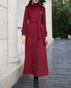 Red Womens Long Wool Coat