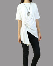 Load image into Gallery viewer, Oversize cotton top, Short sleeve cotton t-shirt, white summer T shirt, Asymmetrical tops(Y1075)
