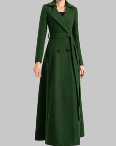 Wool coat women, winter coat, long jacket, double breasted jacket, coat dress, Green wool long coat, warm coat, plus size coat Y037
